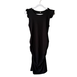 New Glampunch Black Ruched Sleeveless Bodycon Midi Dress Women’s S